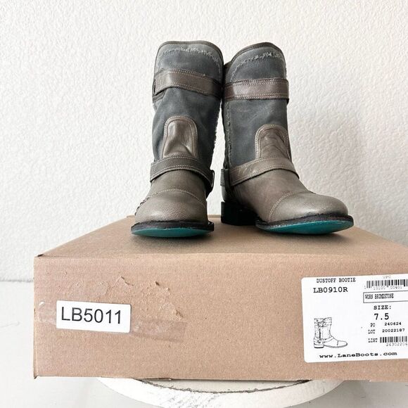 Lane Boots Women’s Gray Leather Canvas Mid-Calf Western Moto Style Zip Size 7.5 - Picture 11 of 12